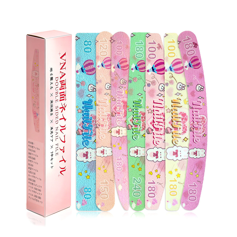 両面ネイルファイル 7本セット｜80〜240グリット 多番手｜可愛いデザイン爪やすり