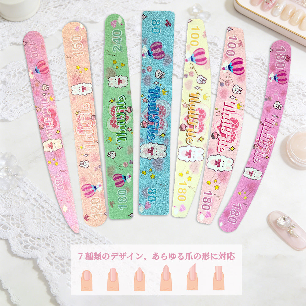両面ネイルファイル 7本セット｜80〜240グリット 多番手｜可愛いデザイン 爪やすり - Vernailiquea