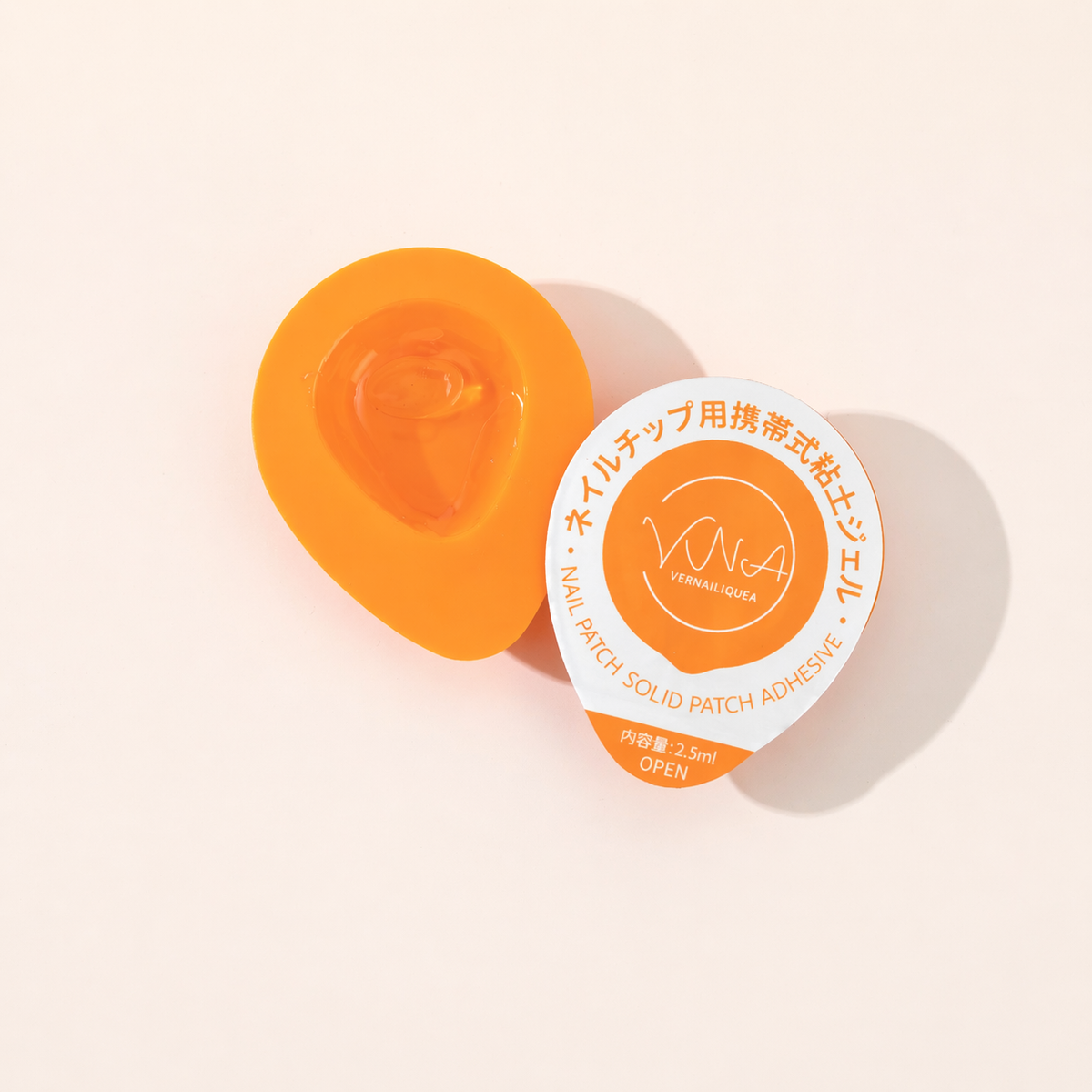 Portable nail adhesive gel packaging and gel product photo
